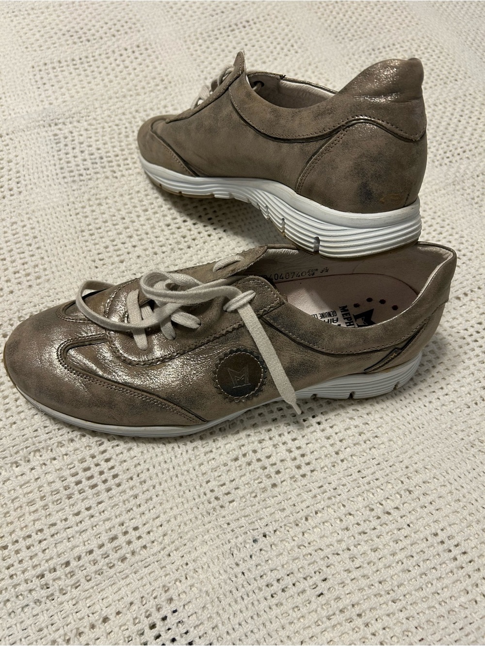 Mephisto Women's Shimmery Taupe Lace-Up Sneakers